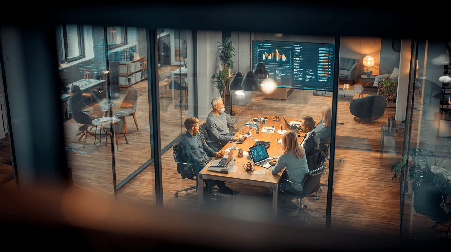 u2844336958 top-down view from ceiling of a modern office mee d99c45ca-94ef-47b1-96b0-f977f57f59e0 1